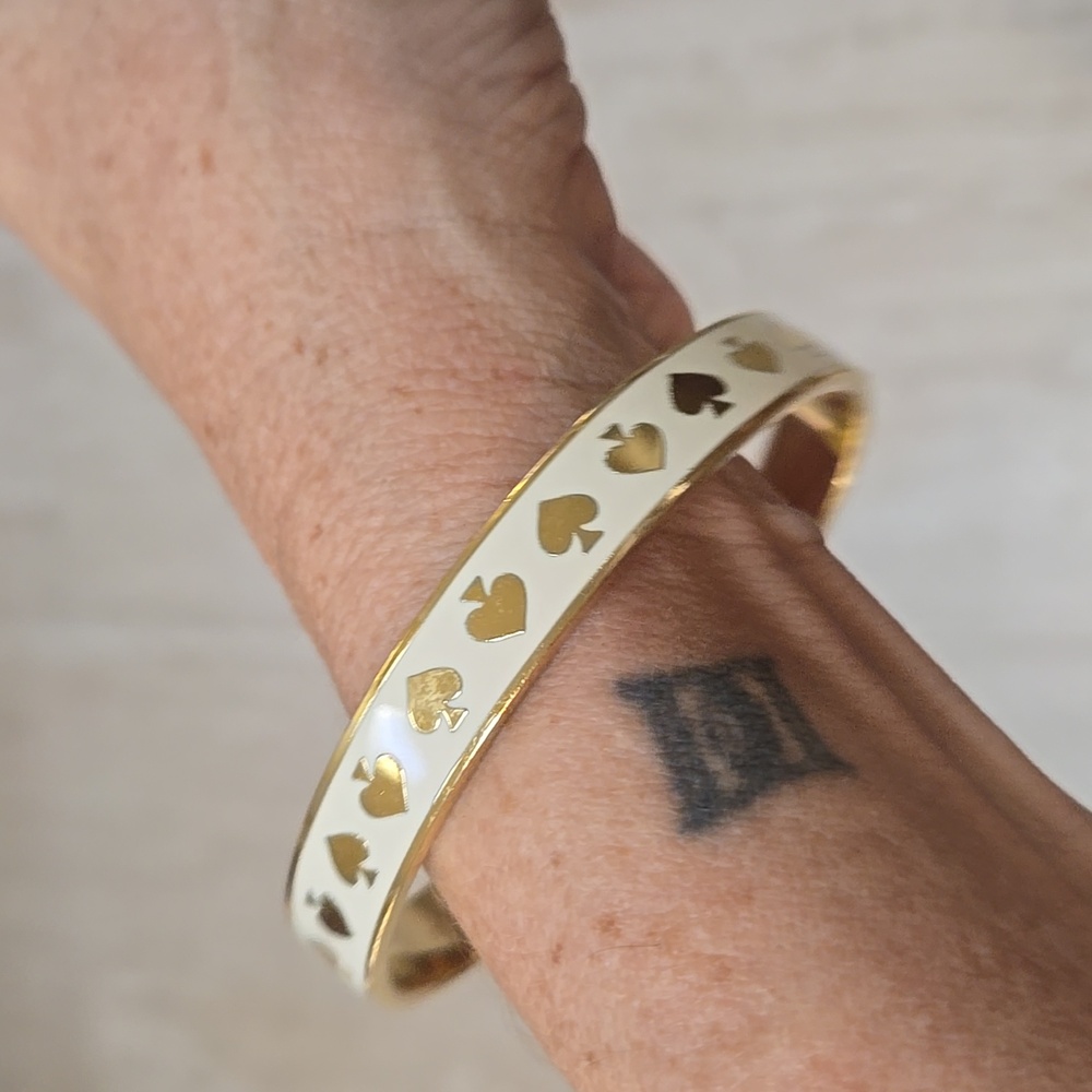 Kate Spade "Live Colorfully" Gold/Cream Enamel Bangle Bracelet - Picture 7 of 7